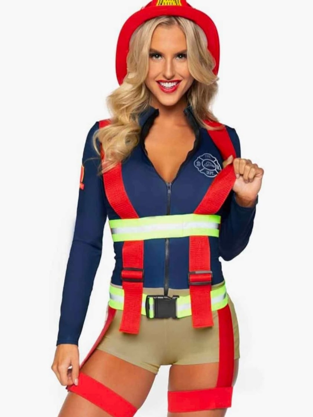 Navy and Red Firefighter Costume with Reflective Trim